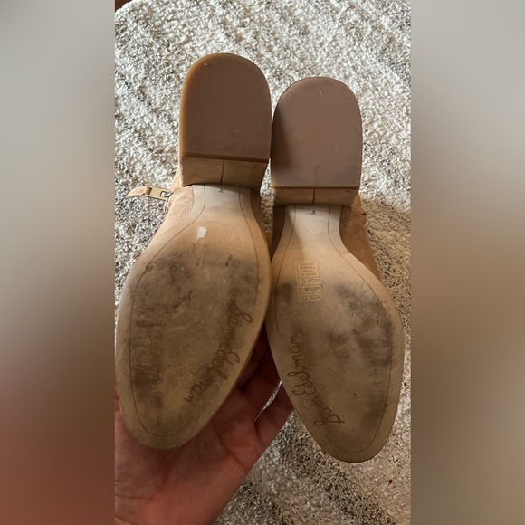 Like New Sam Edelman Suede Leather Tan Camel Boots Shoes Cowgirl Booties - Picture 7 of 12